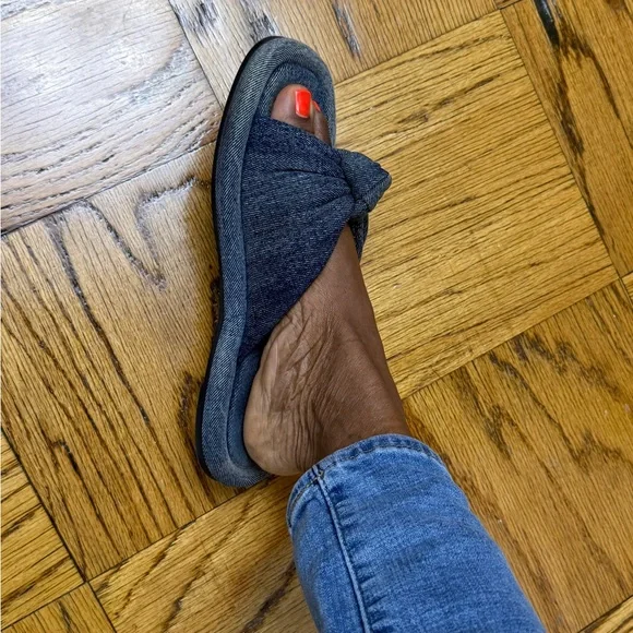 Zara Denim Bow Slide Sandals - Picture 9 of 12